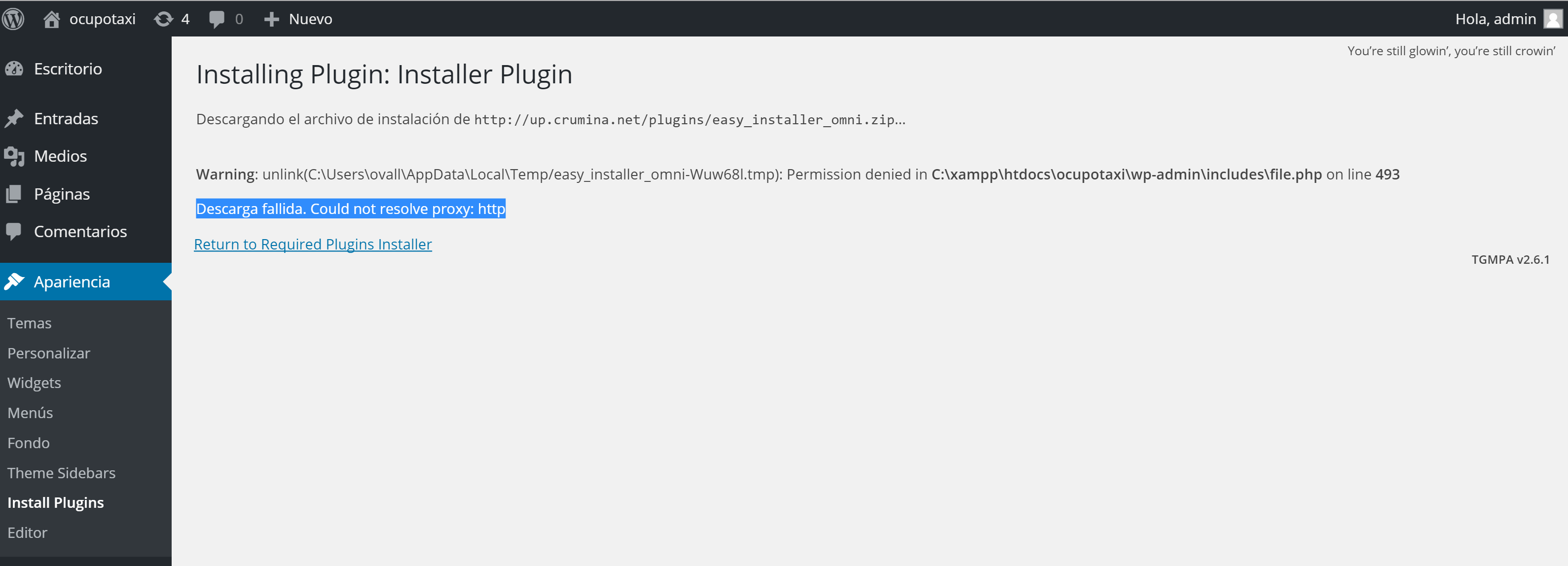 Error al instalar plugins en Wordpres