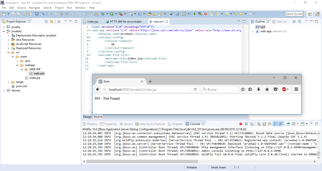 Error 404 con WildFly 10 en Eclipse Neon