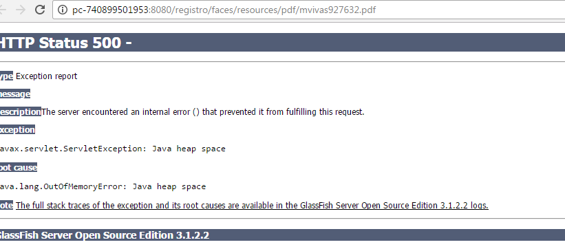 por que me sale este error cuando quiero ver pdf java server face